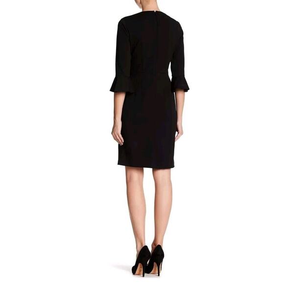 NWT! Donna Morgan Crew Neck Circular Flounce Sleeve Solid Crepe Dress Sz 8 - Picture 2 of 11